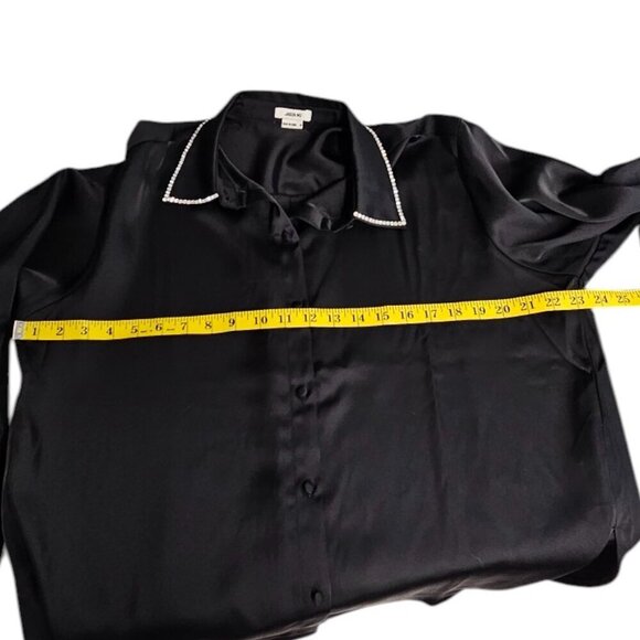 Jason Wu Womens Rhinestone Collar Button Up Blouse, Black, Size Medium - Picture 4 of 8